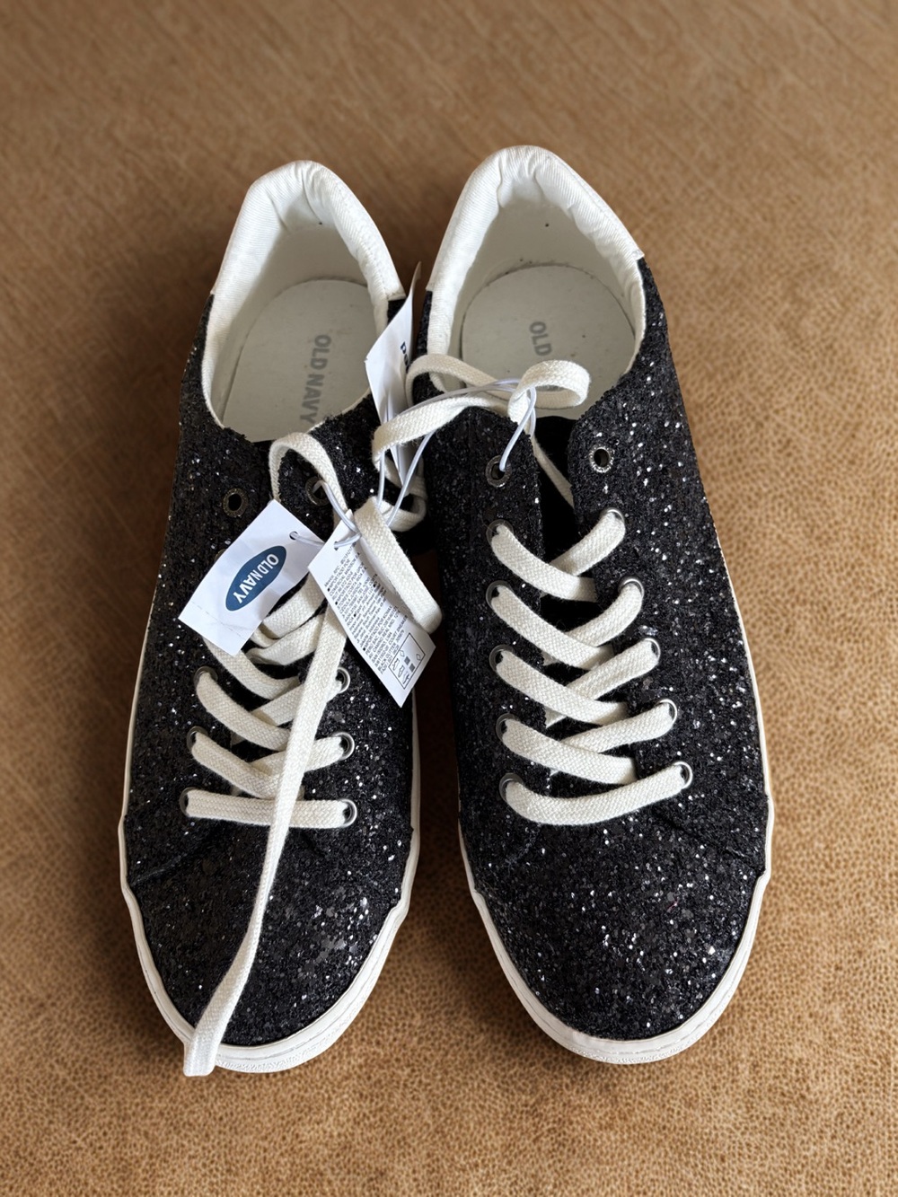 Old Navy Black Glitter Lace-Up Women's Sneakers with White Laces